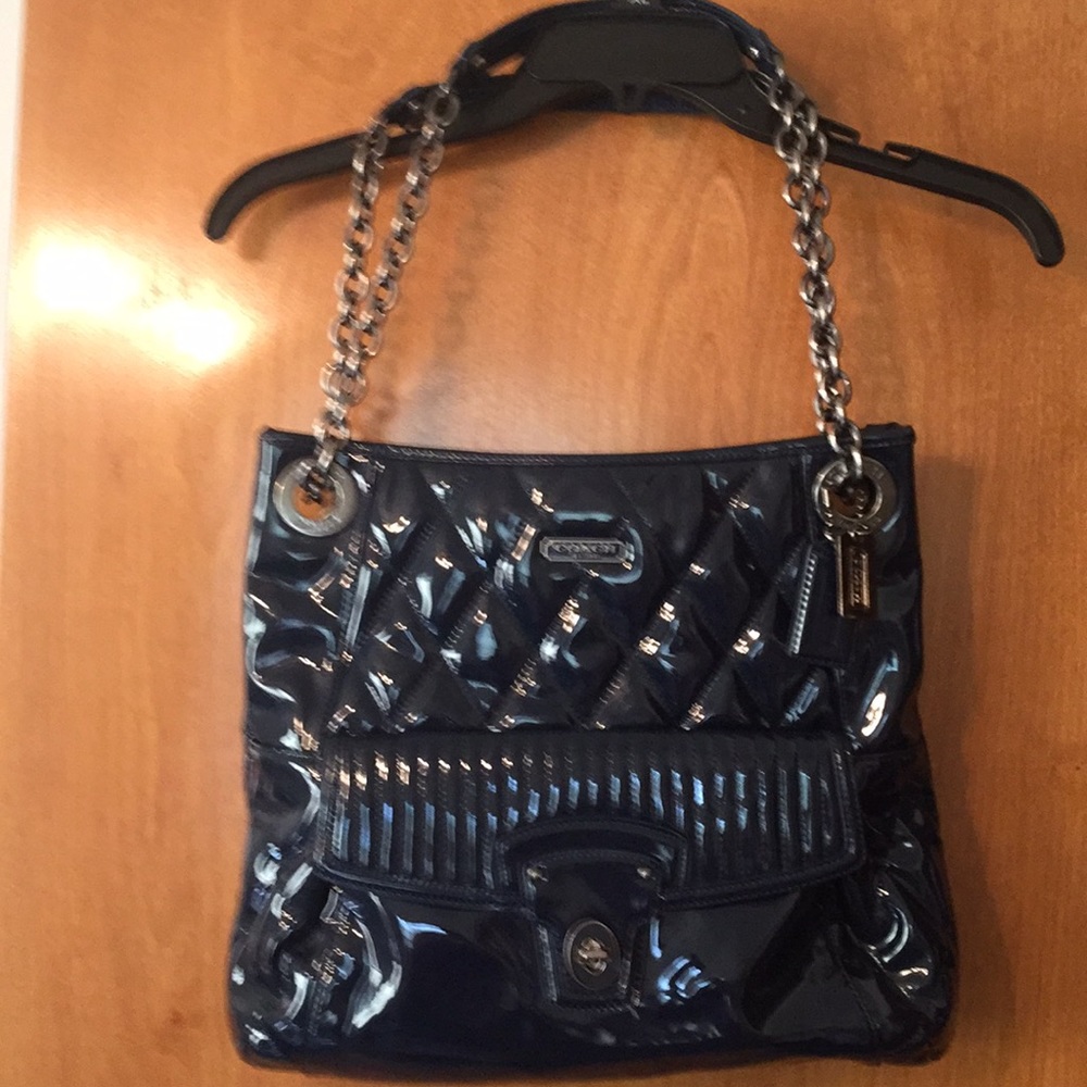 Navy Patent Coach Purse & Wallet Set